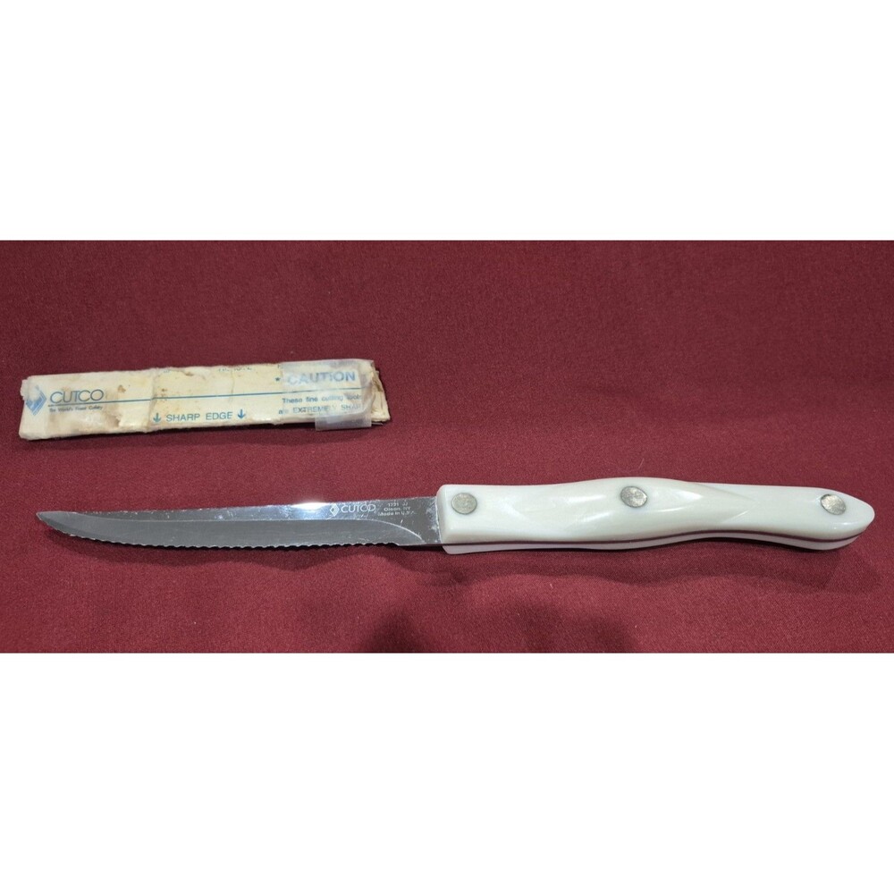 CUTCO Trimmer Knife #1721 KB Serrated Edge Pearl White Handle EUC